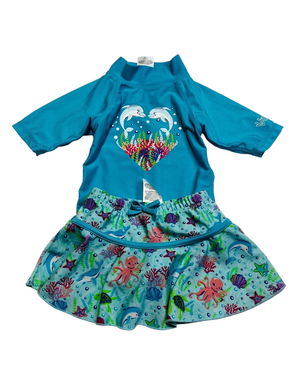 Turquoise Kids 2Y Rashguard Swim Dress with Ocean Life Print